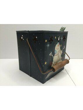 Primitive Welcome Snow Metal Basket Farmhouse Christmas Holiday Decoration